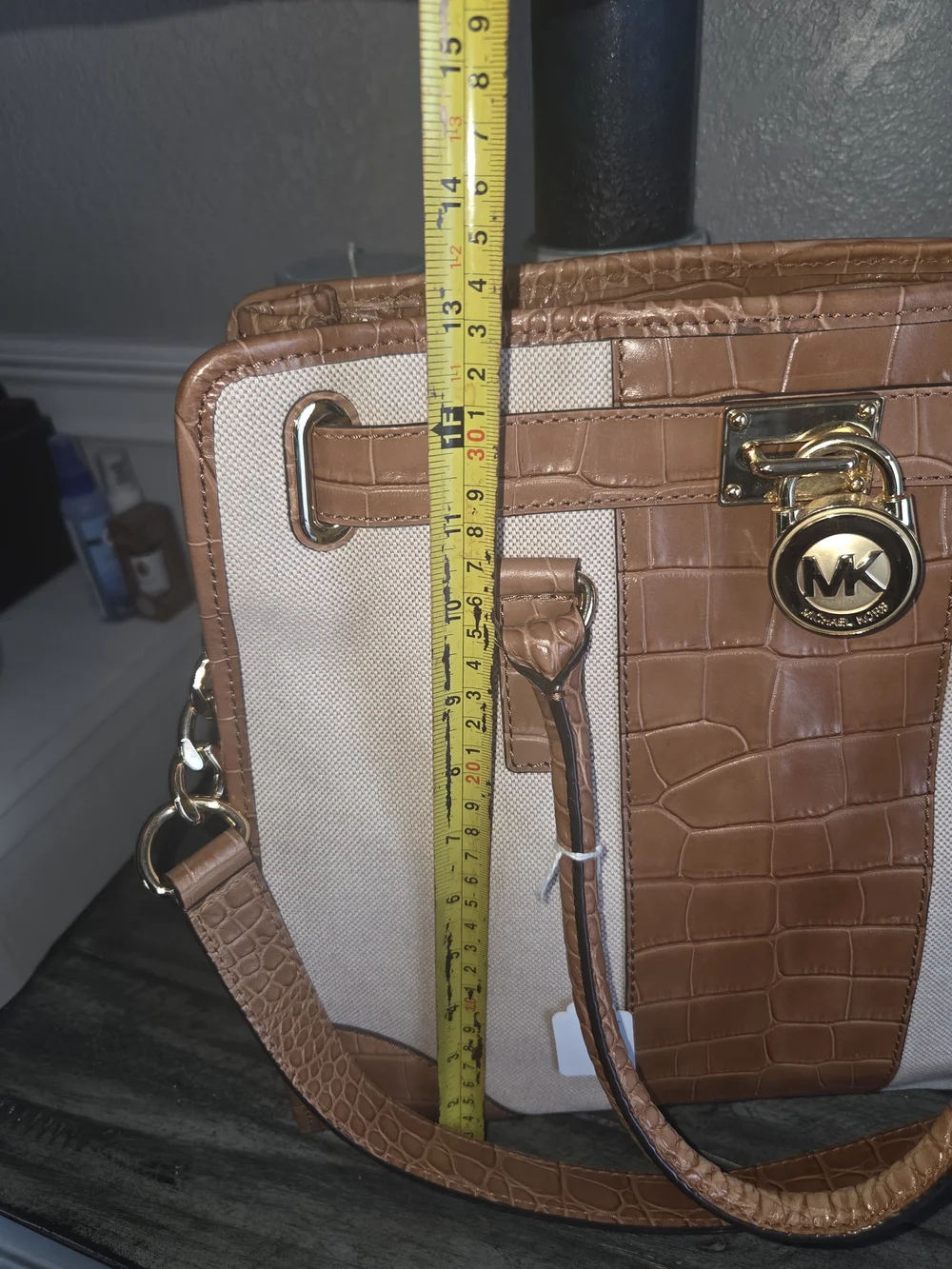 Michael Kors Tan Croc-Accent Canvas Tote Bag Perfect For A Laptop. - Picture 14 of 15